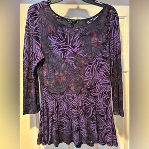 Women’s M purple patterned  blouse with slight flared bottom